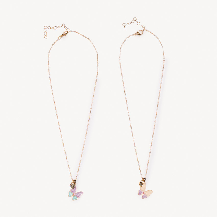 Lote de 2 collares con colgante de mariposa para niña 