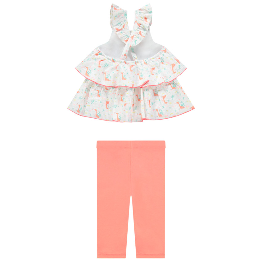 Ensemble avec tunique volantée imprimée et corsaire à noeuds 