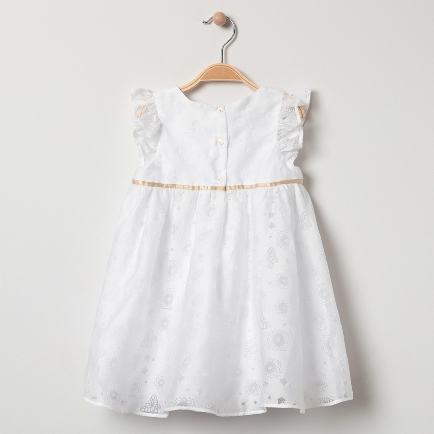 Vestido ceremonia blanco con motivos en punto jacquard 