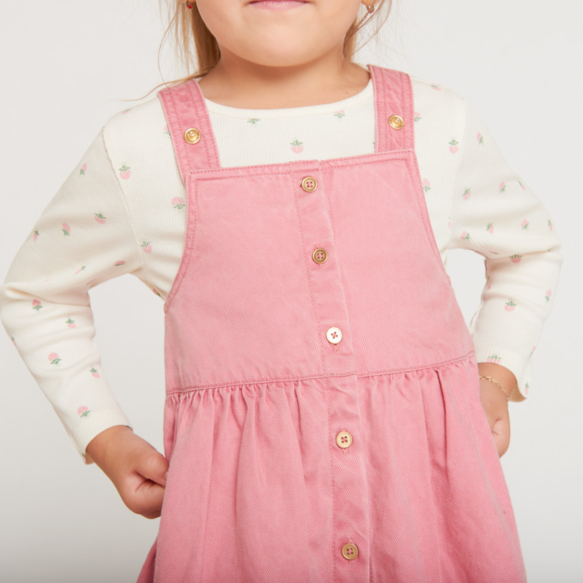 Robe salopette en toile unie pour bébé fille 