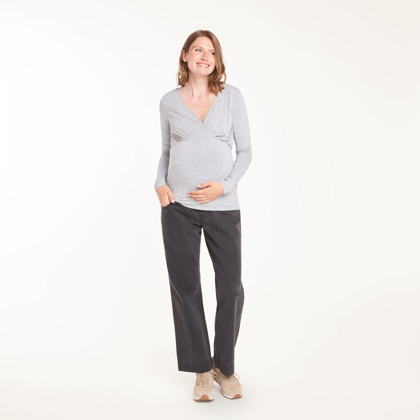 Camiseta de manga larga con cuello en V para lactancia y maternidad 