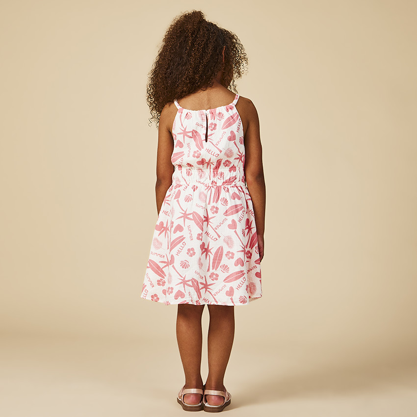 Vestido en seersucker estampado exótico para niña 