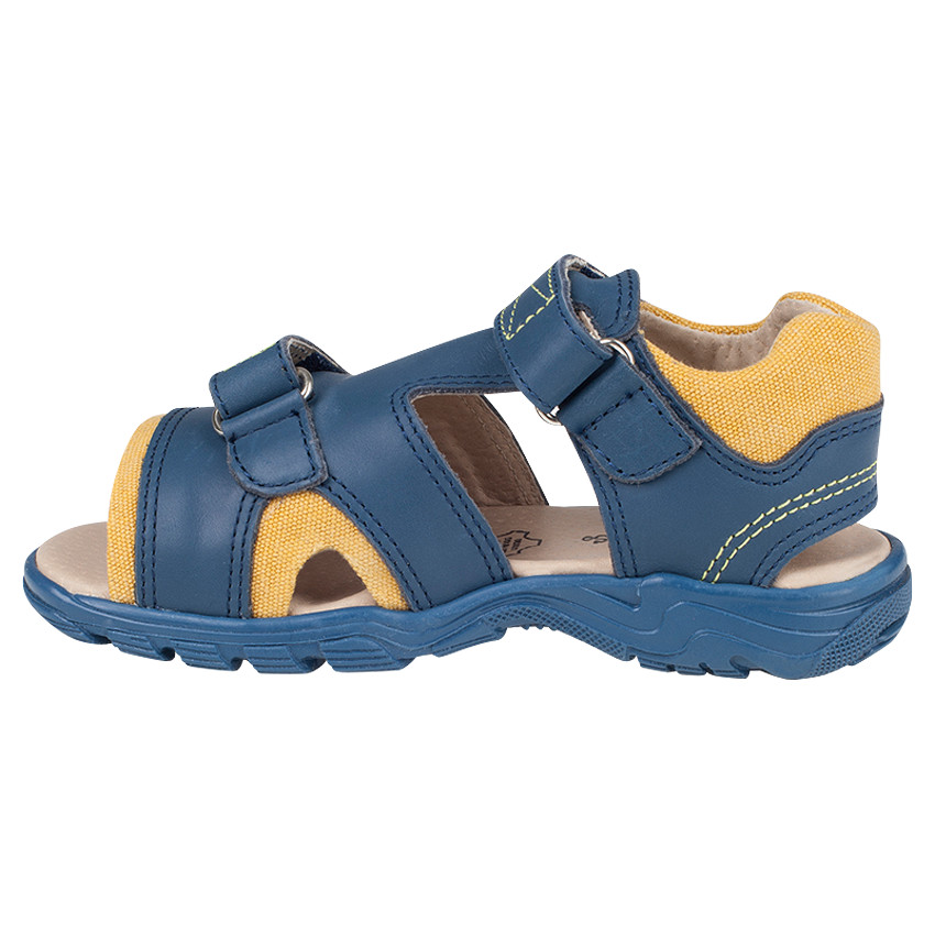 Zapatos descubiertos con velcro de cuero y de tela bicolor 