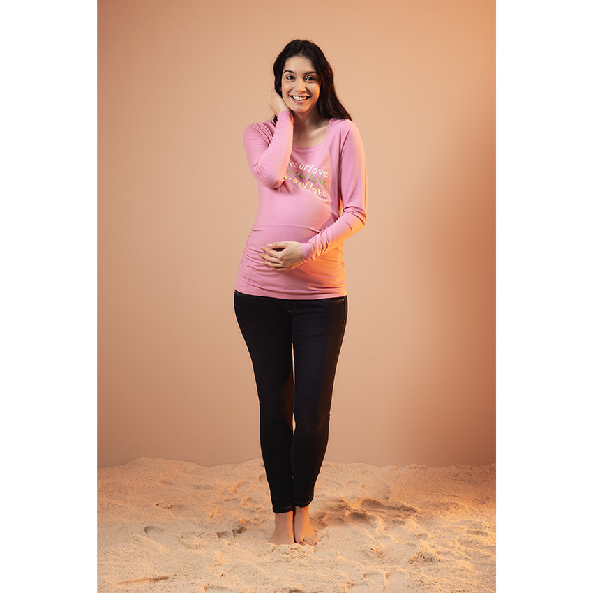 Camiseta de maternidad de manga larga de jersey con estampado 
