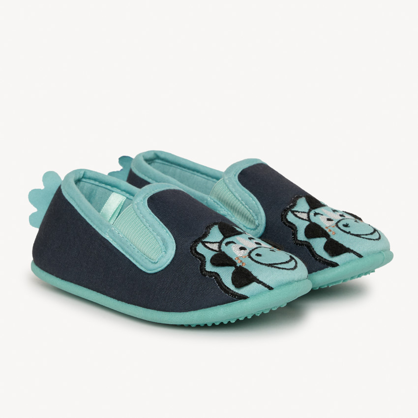Zapatillas bajas negras con bordes azules y parche bordado de dinosaurio niño 