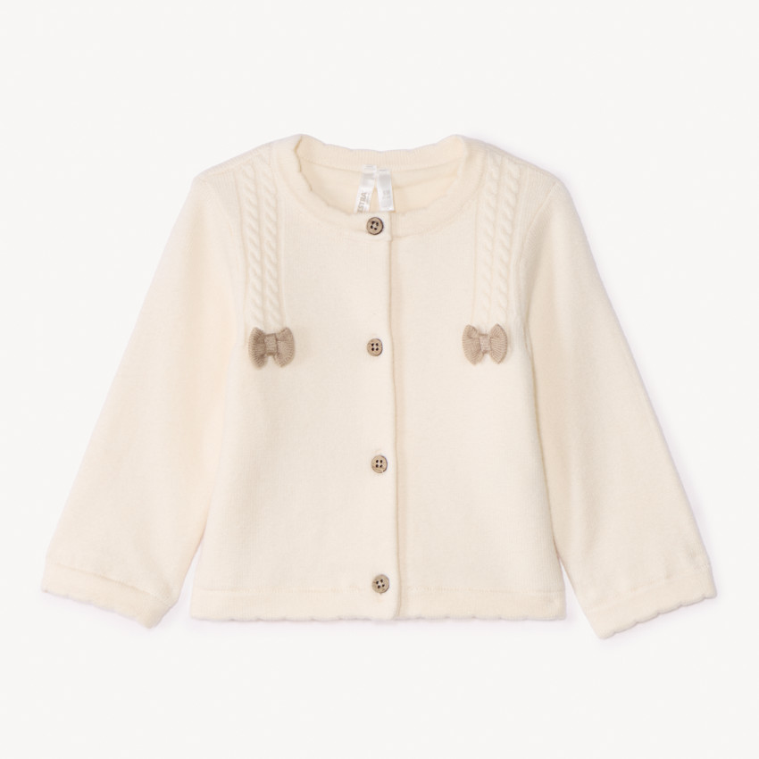 Cárdigan de punto con trenzas y lazos para niña bebé 