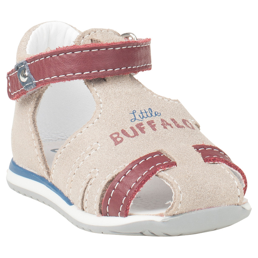 Sandalias bi-material con inscripción estampada 