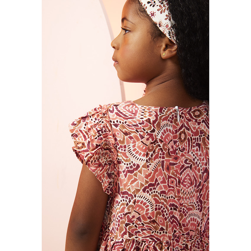 Robe manches courtes imprimé bohème pour fille 