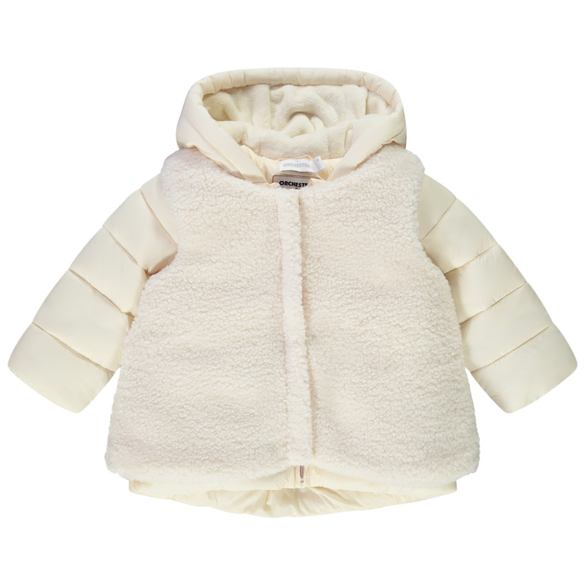 Chaqueta bimaterial de tela y sherpa para bebé niña 