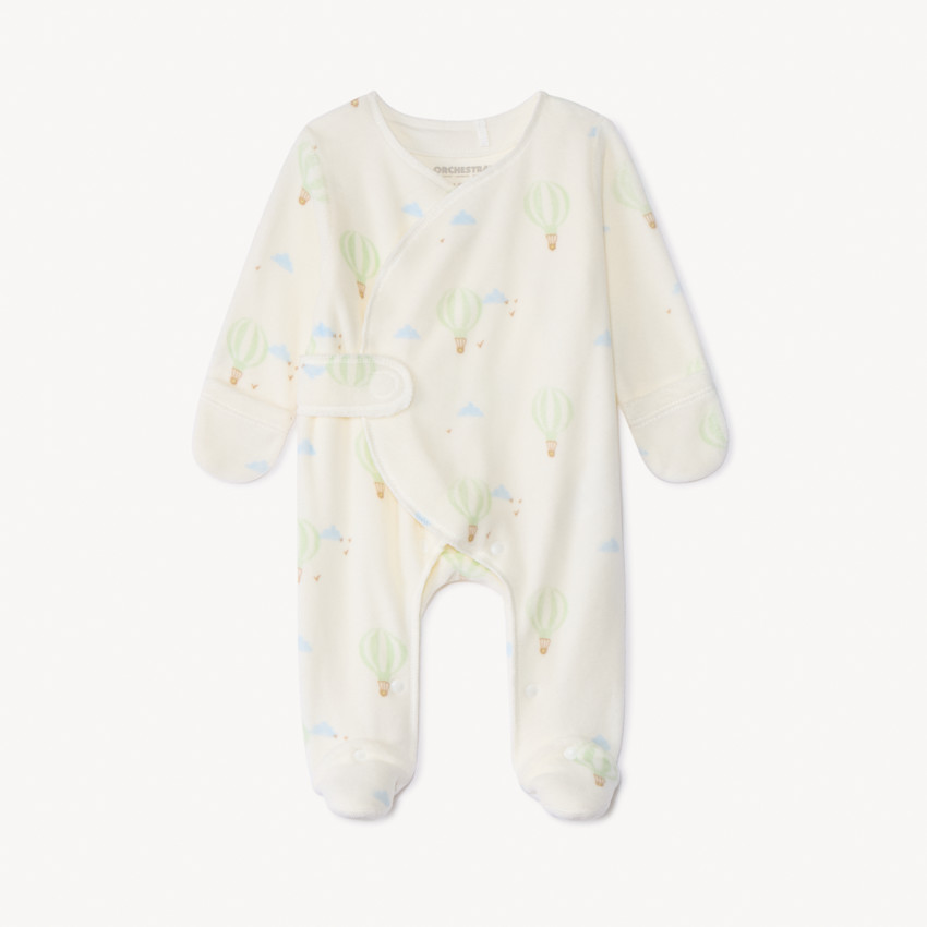 Pelele de terciopelo impreso con globos aerostáticos para bebé prematuro 