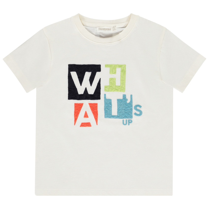 Camiseta de manga corta bordada efecto mosaico para niño 