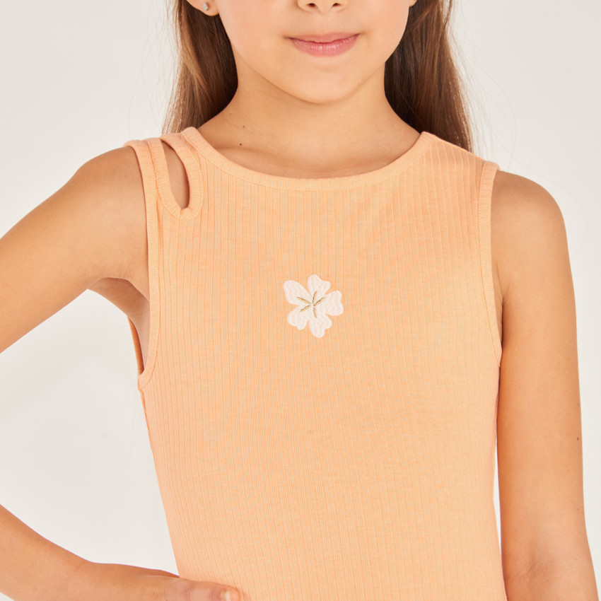 Vestido sin mangas de malla con bordado de flores para niña 