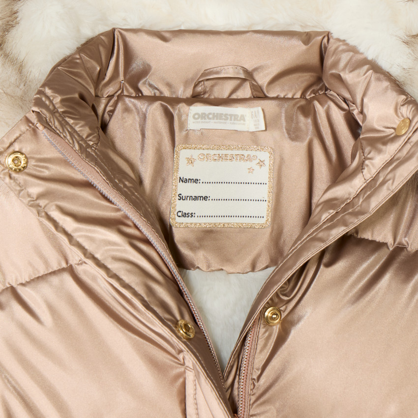 Chaleco de invierno para niña forrado de sherpa con capucha. 