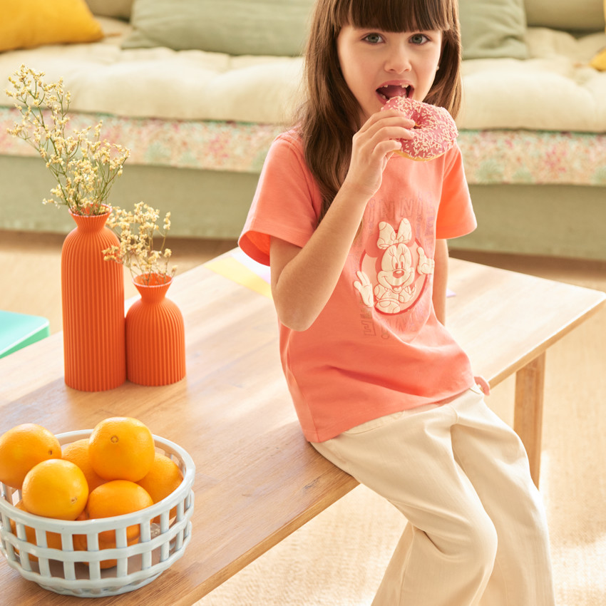 Camiseta de manga corta con estampado de purpurina de Minnie Disney niña 