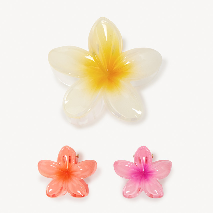 Conjunto de 3 pinzas para el cabello en forma de flor de hibisco para niña. 