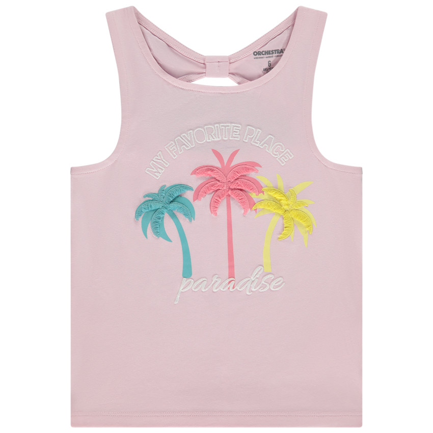 Camiseta sin mangas con motivo de palmeras en relieve y espalda de punto calado niña 