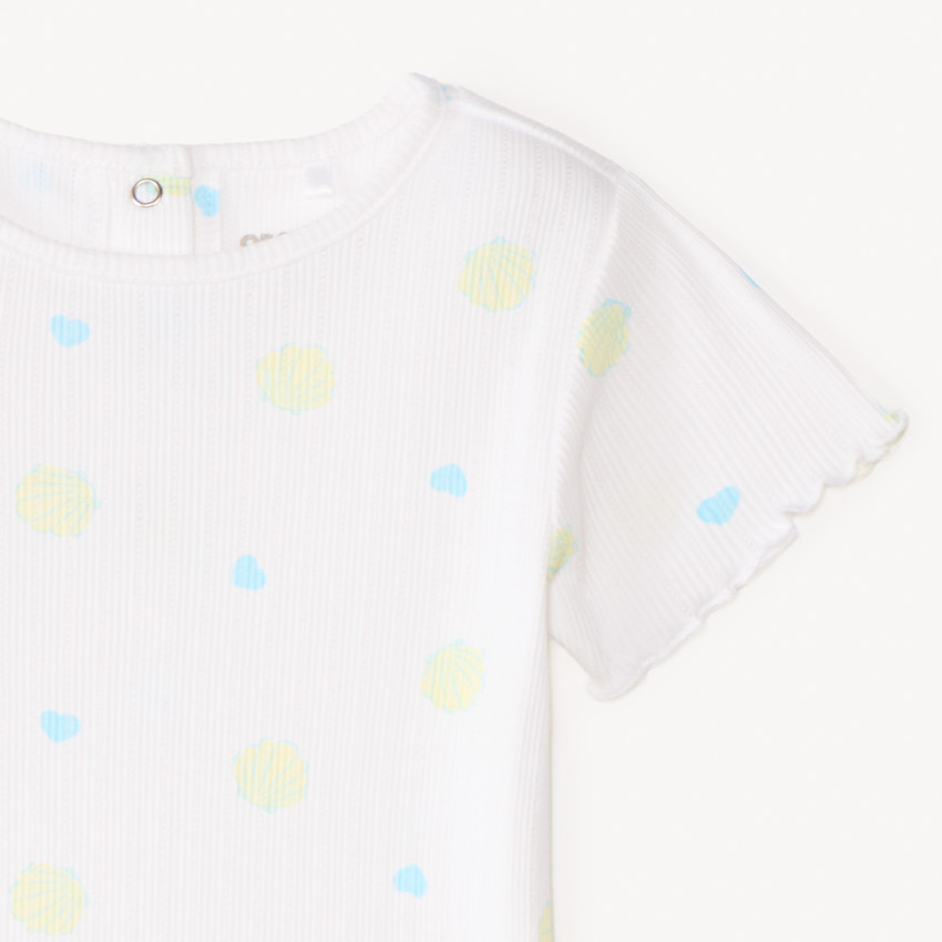 Camiseta de manga corta de punto acanalado con estampado fantásico para niña bebé. 