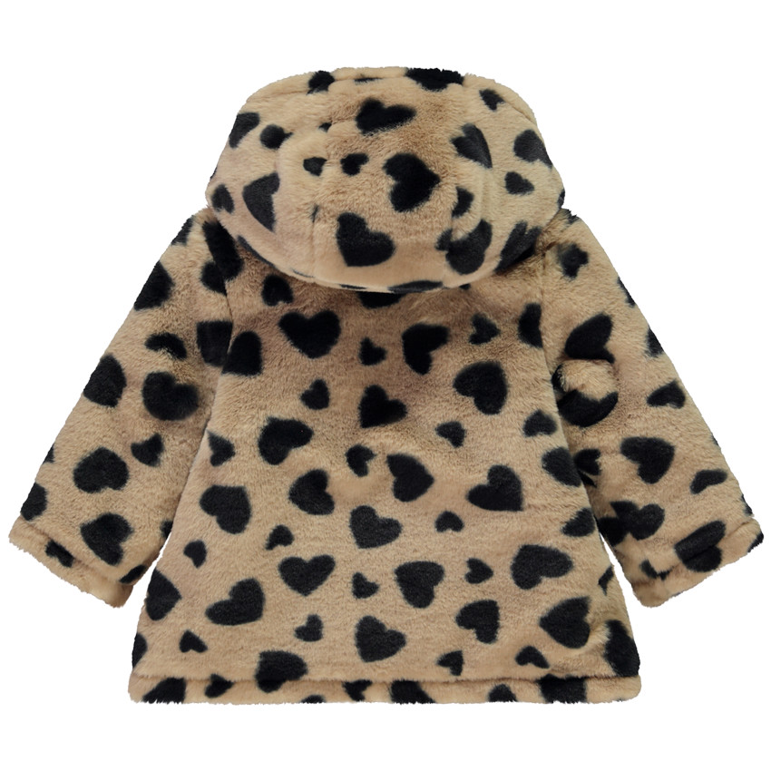 Abrigo de fantasía con estampado de corazones y falso pelo para bebé niña 