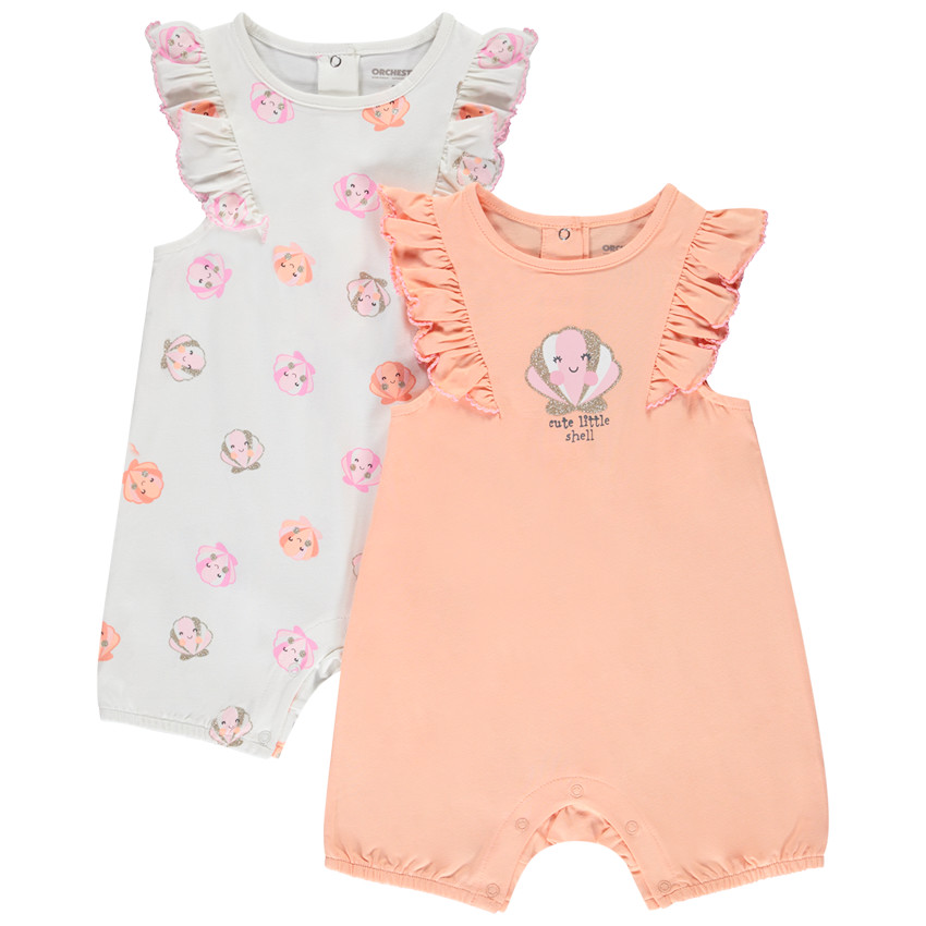 Lote de 2 monos con estampado de conchas para niña bebé 