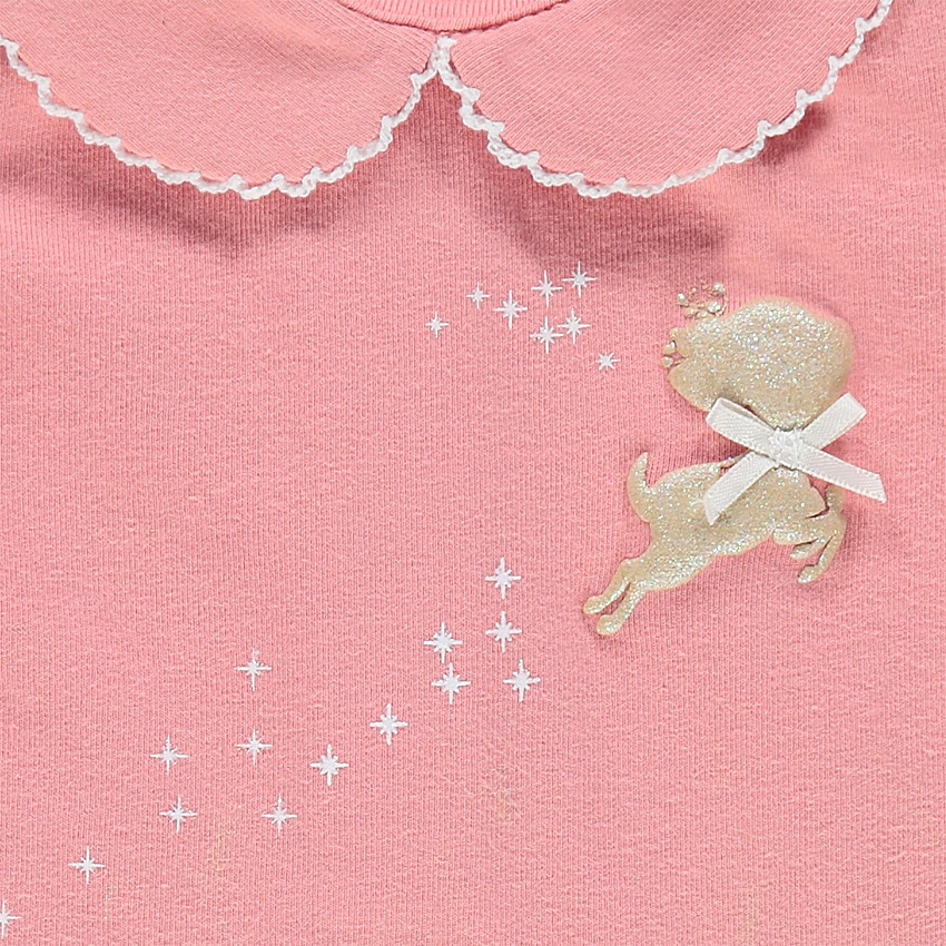 Body de manga corta con cuello babero y cierva estampada 