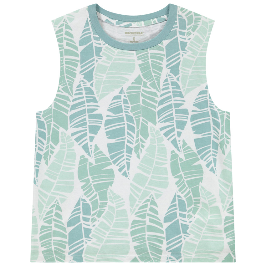 Camiseta sin mangas de punto con estampado de hojas para niño 