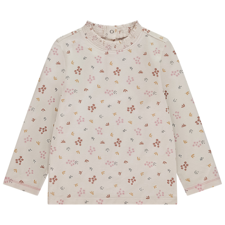 Camiseta de bebé niña con cuello smock y estampado vegetal 