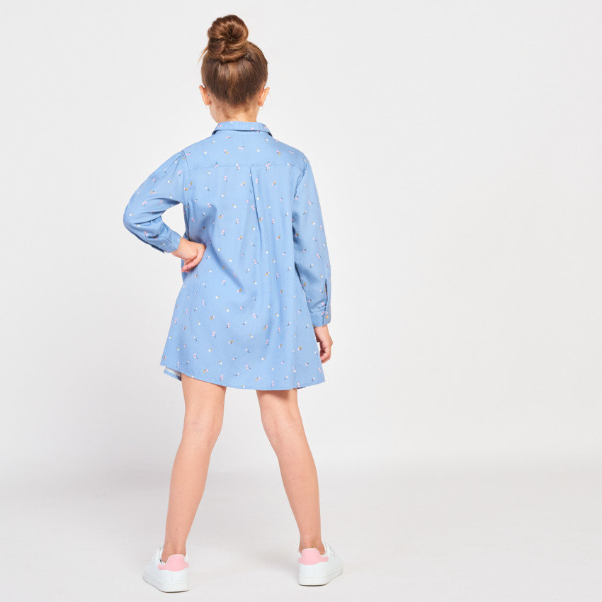 Vestido camisa de manga larga con estampado de flores para niña 