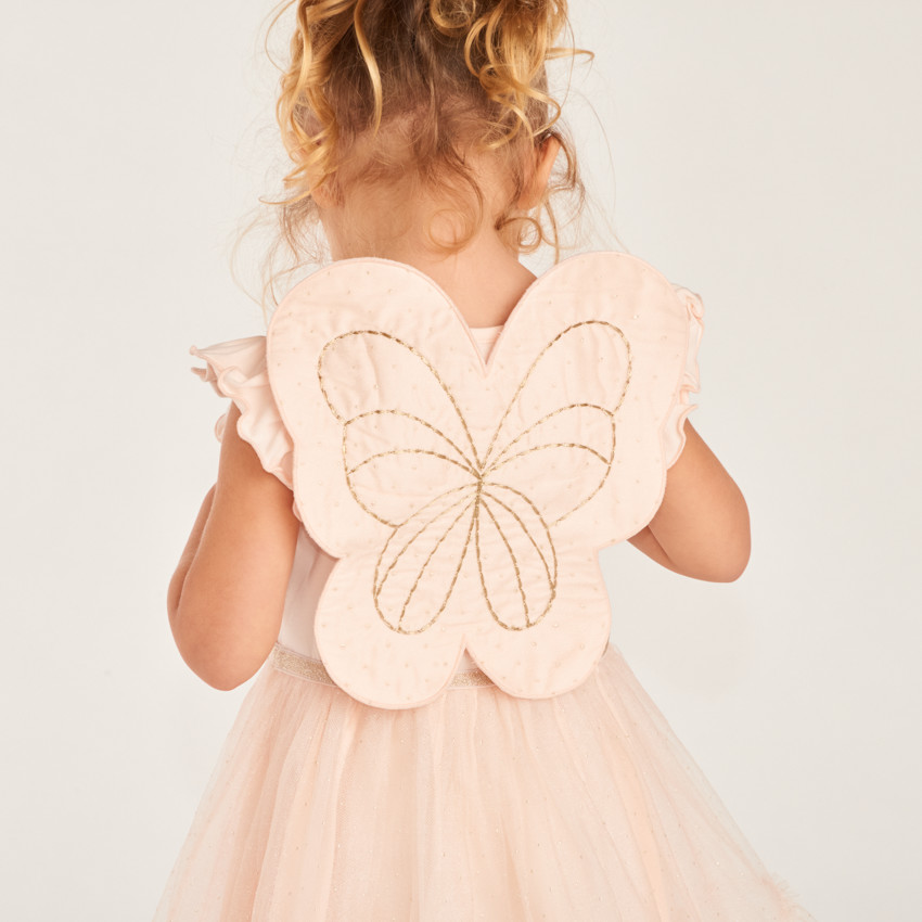 Robe de dos bretelles en tissu mélange effet 2-en-1 avec ailes de papillon pour bébé fille. 