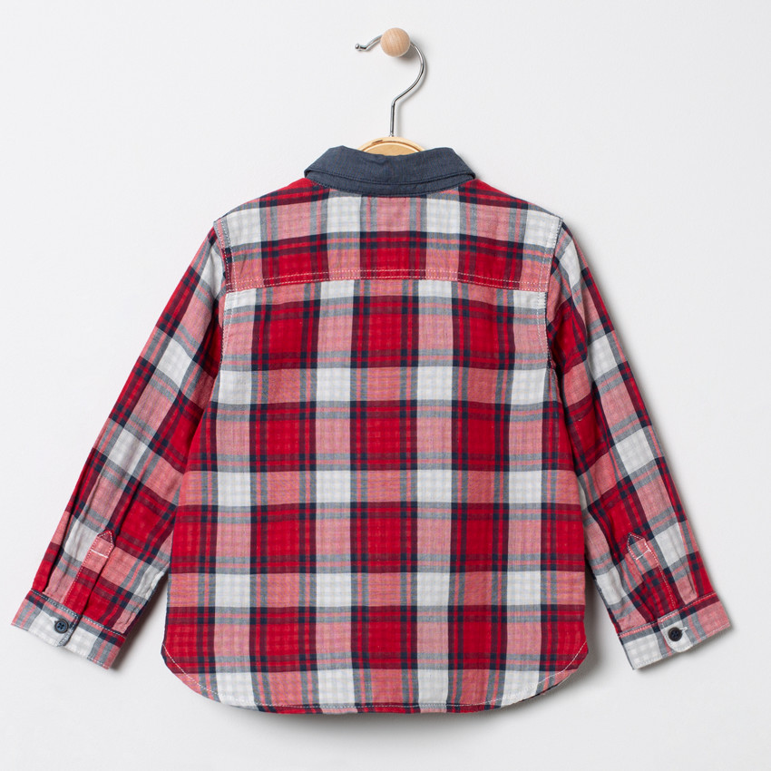 Camisa de manga larga de cuadros detalles chambray 