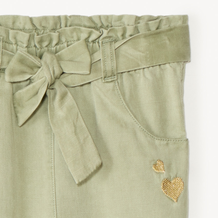 Pantalón bordado de corazones + cinturón para atar para niña bebé 