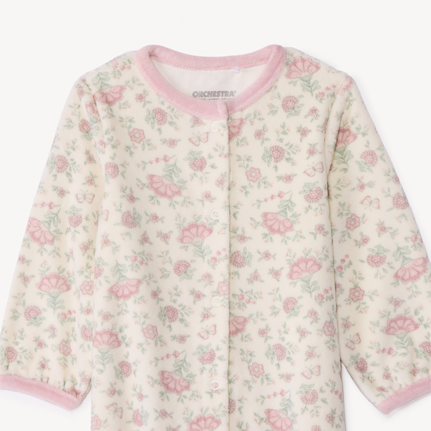 Dors-bien imprimé fleuri + gilet pour bébé fille avec ouvertures différentes selon l'âge 