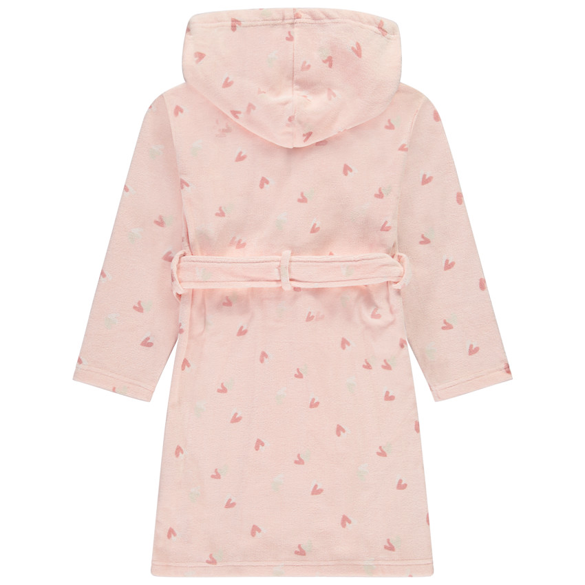Bata de baño de rizo con capucha y estampado de corazones para niña 