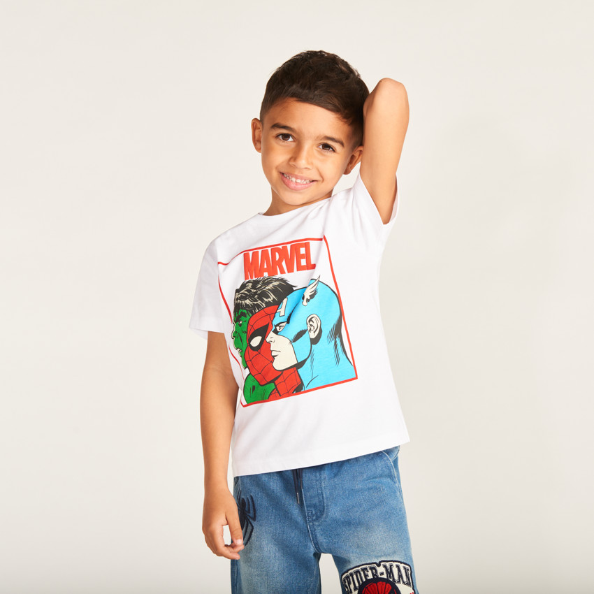 Camiseta de manga corta con estampado de Héroes Marvel para niño 