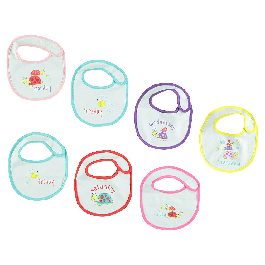 Set de 7 bavoirs avec jours de la semaine et prints fantaisie 