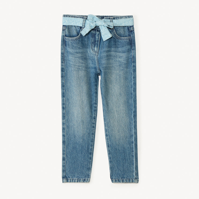 Jeans con cinturilla de flores para atar para niña 