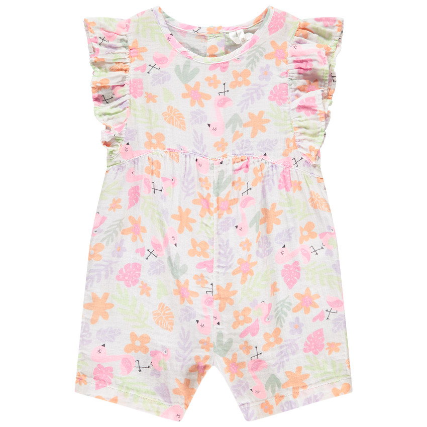 Pelele corto con volantes y estampado fantasía para bebé niña 