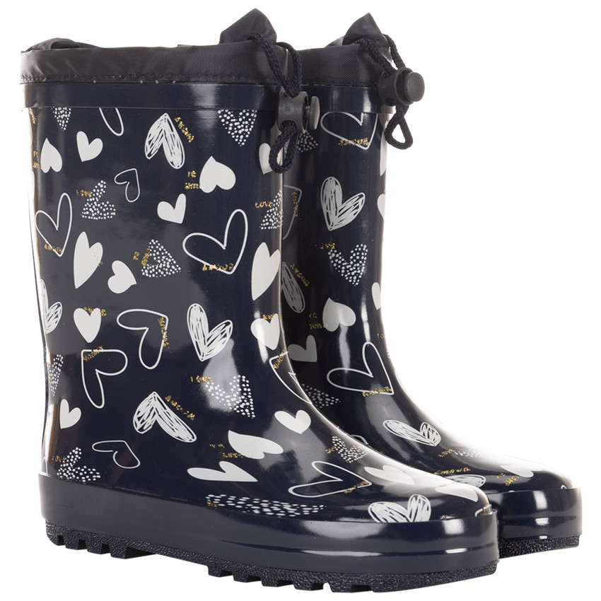 Botas de agua de caucho con parte superior impermeable y estampado de corazones para niña 