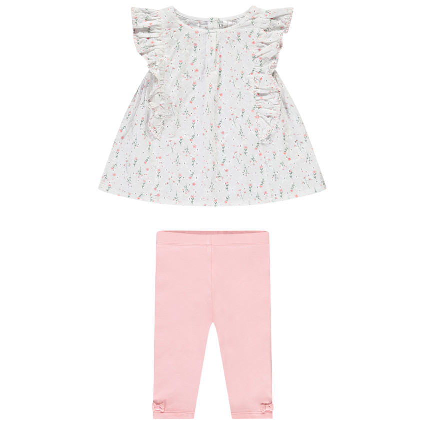 Conjunto de 2 piezas con blusa de encaje inglés para niña. 