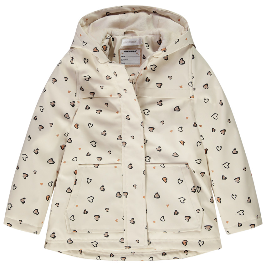 Parka goma repelente al agua con estampado de corazones para nina