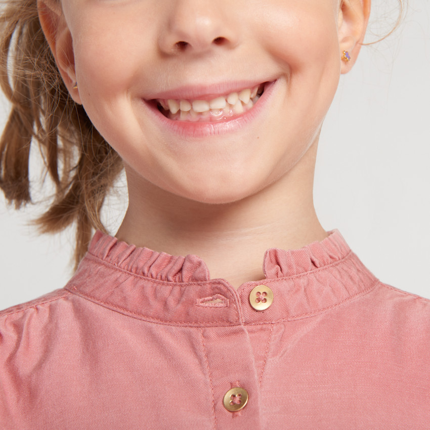 Vestido de manga larga estilo camisa con cinturón trenzado para niña 