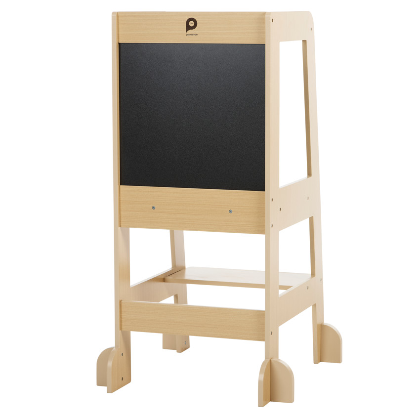 Torre de aprendizaje Premissori con pizarra negra de madera color natural 