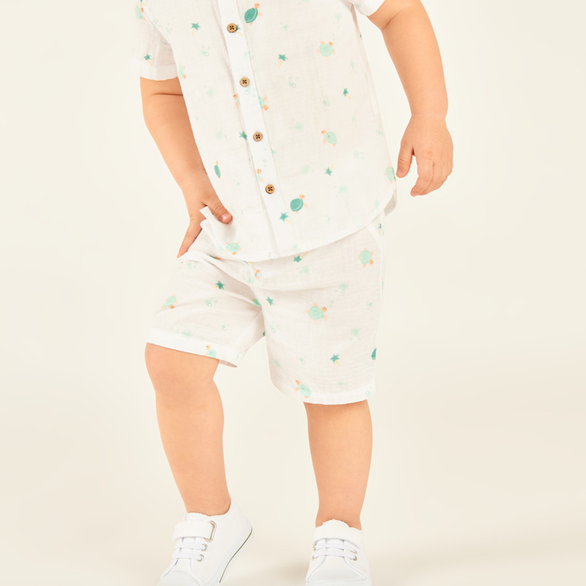 Conjunto de 2 piezas: camisa + pantalones cortos con estampado de tortugas para bebé niño. 