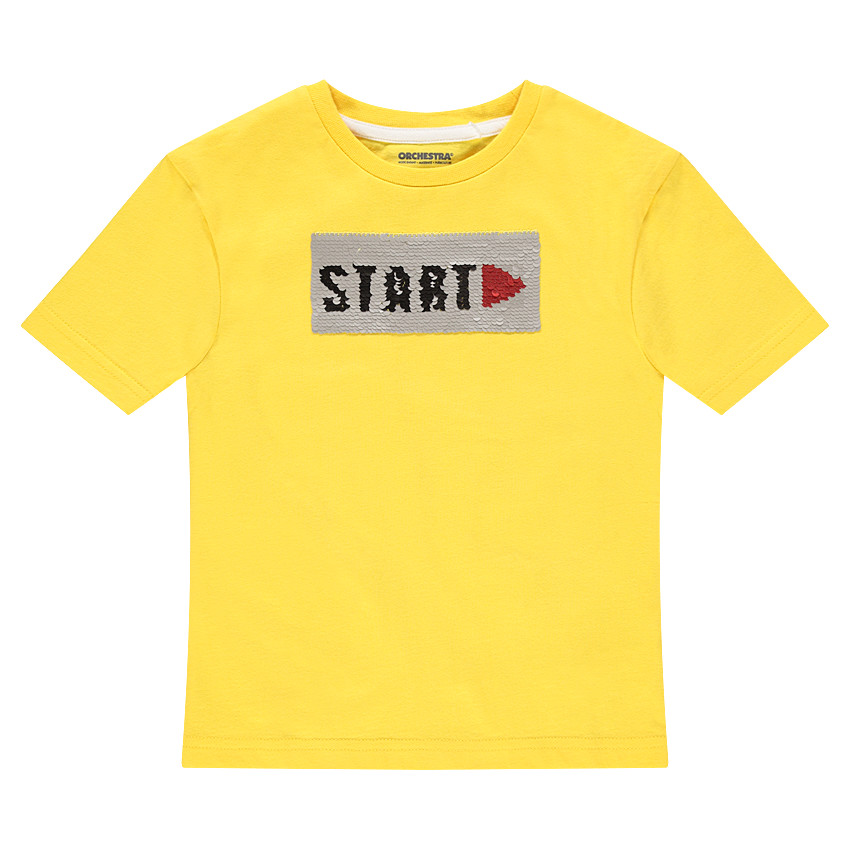 Camiseta amarilla de manga corta y punto con mensaje de lentejuelas mágicas  Additional Camiseta amarilla de manga corta y punto con mensaje de lentejuelas mágicas