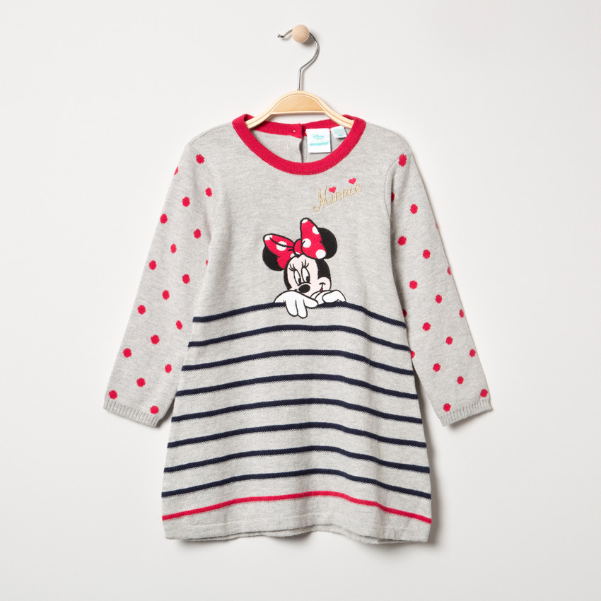 Vestido de manga larga de punto con dibujo de Minnie Disney y rayas 