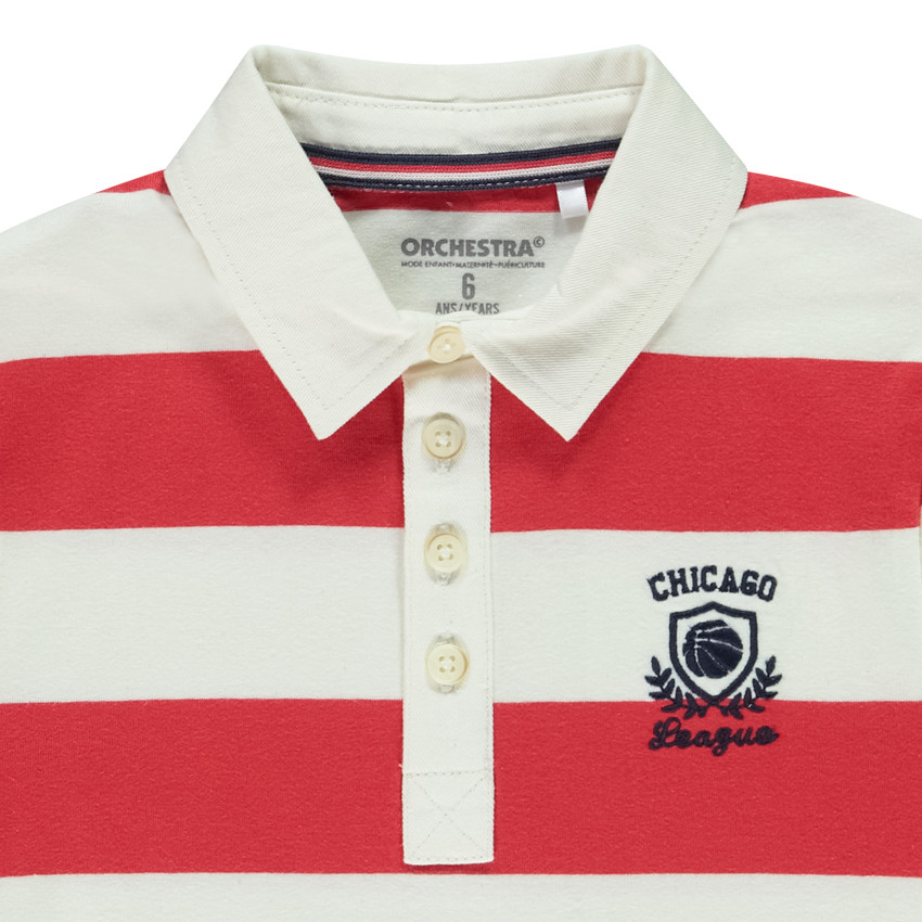 Polo a rayas con bordado de balón de baloncesto para niño 