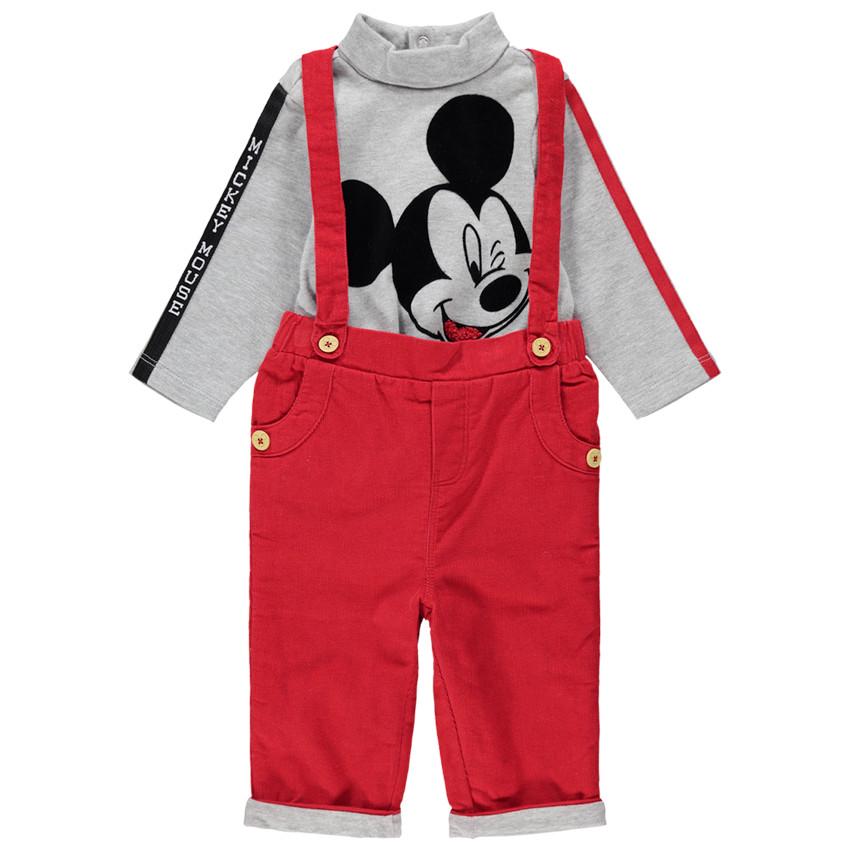 Conjunto con camiseta con estampado de Mickey y pantalón de terciopelo acanalado 