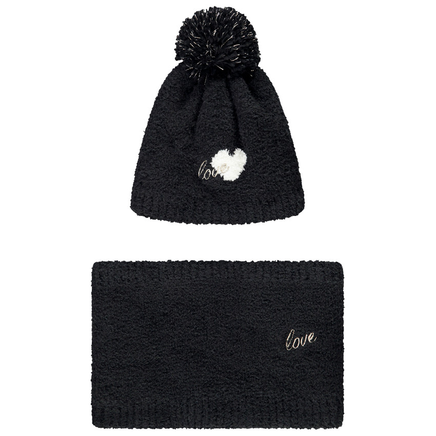 Conjunto gorro + bufanda de punto con bordados para niña 