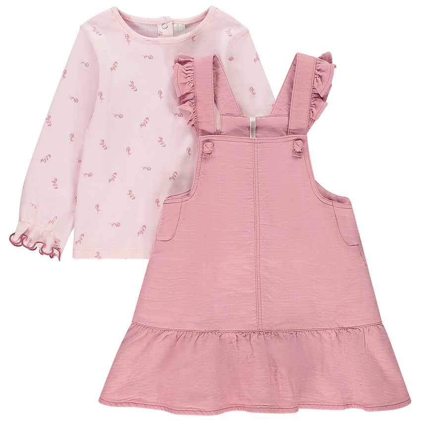 Conjunto de vestido tirantes rosa y camiseta con estampado para bebé niña 