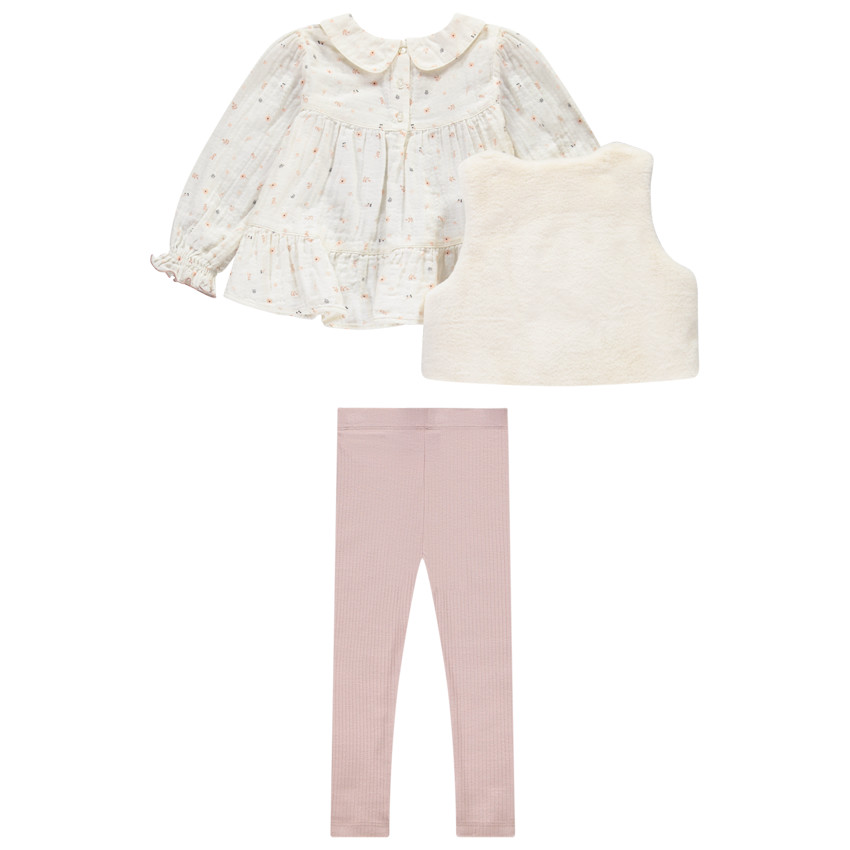 Conjunto de 3 piezas con chaleco efecto piel de bebé niña  Additional Conjunto de 3 piezas con chaleco efecto piel de bebé niña