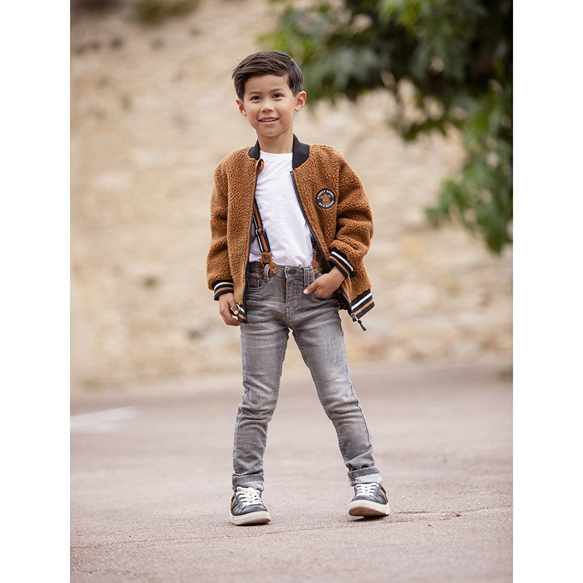 Jean effet delave a bretelles pour enfant garcon